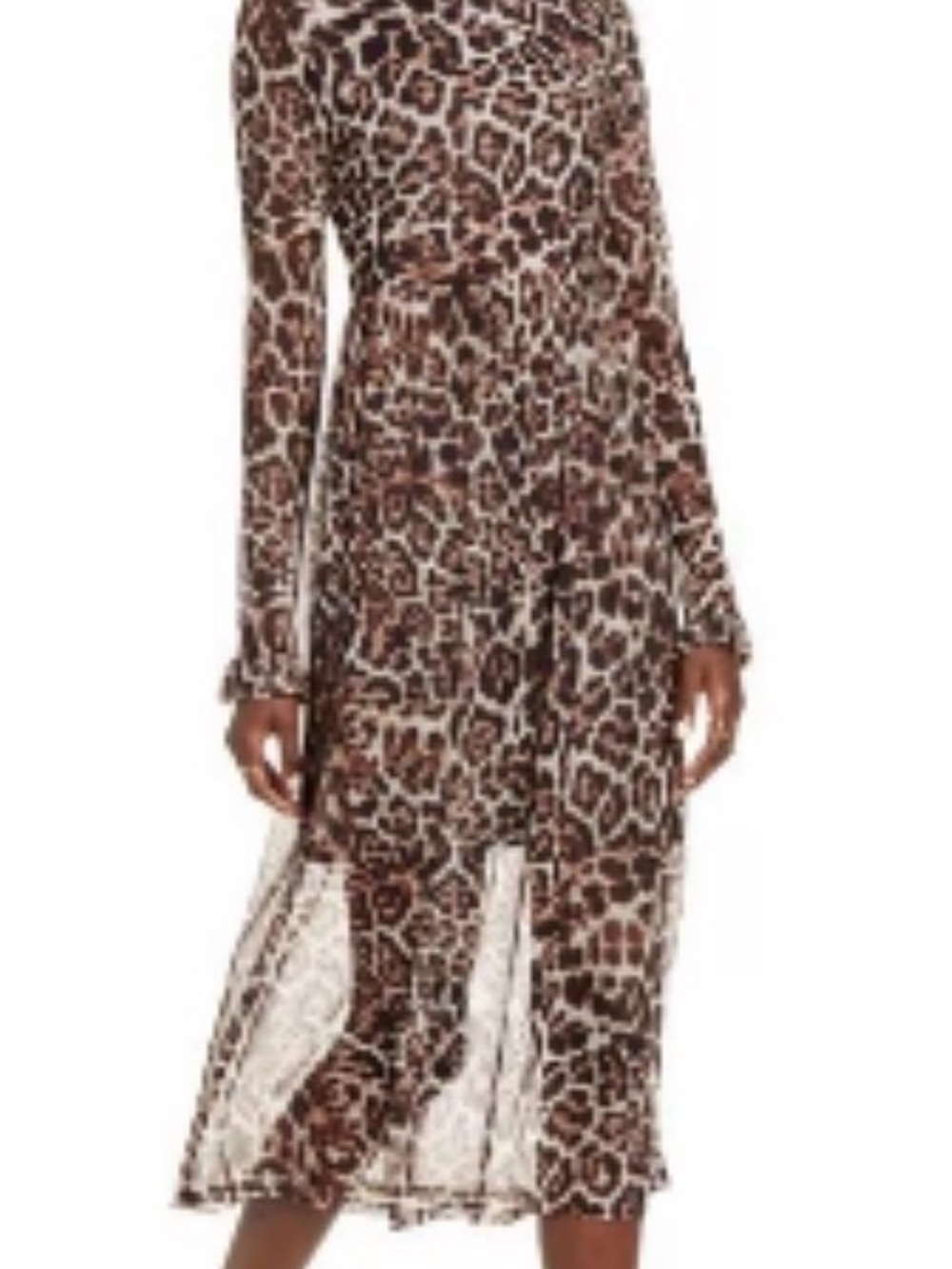 One Clothing Leopard Print Long Sleeve Mesh Midi Dress (Size Small)